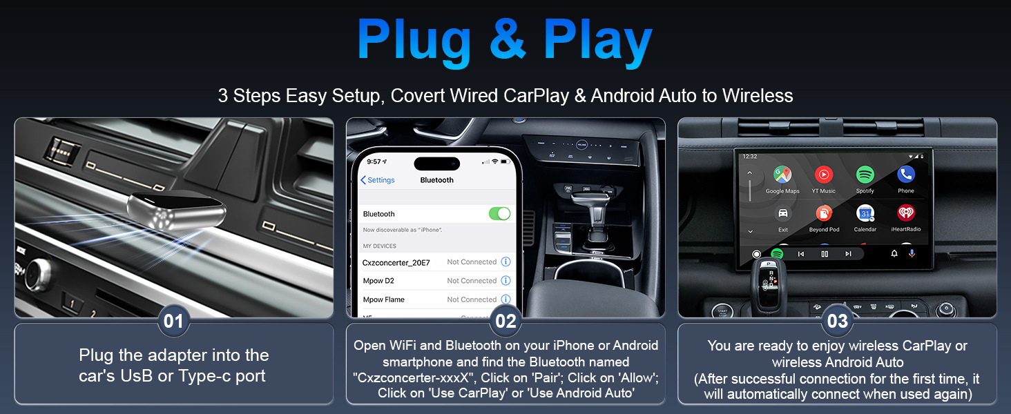 Cross-Border New Auto Box USB Wireless Carplay Smart Car Suitable for iPhone Android Android Car