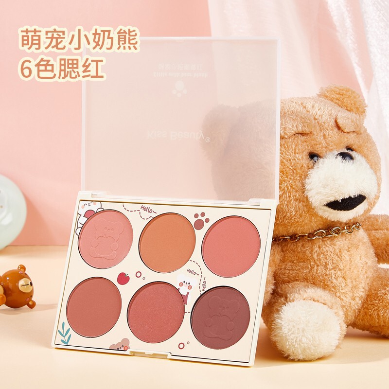 Kiss Beauty cute pet six-color blush nude makeup natural dirty orange plum dried rose multi-color combination plate