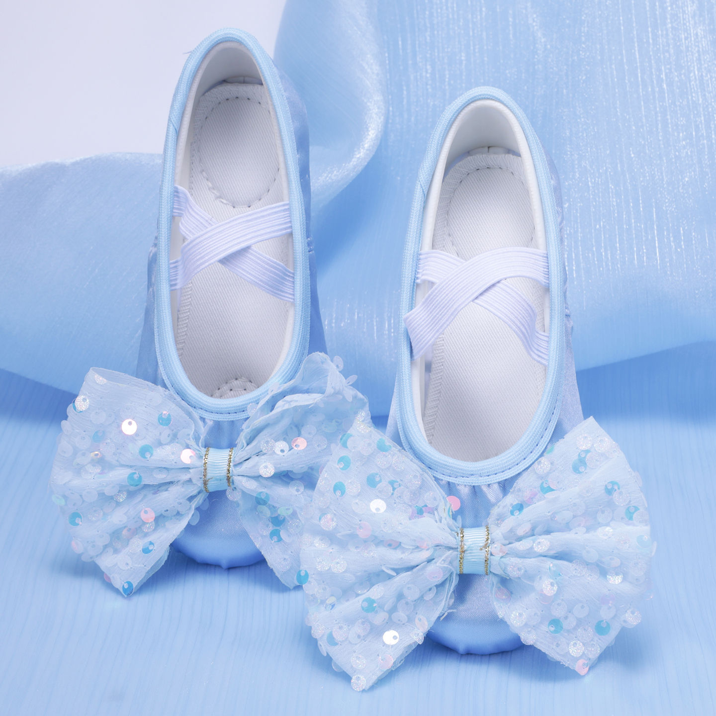 Satin Blue Elegant Kidsren's Dance Shoes Big Bow New Dance Shoes Good-Looking Ballet Shoes 8156