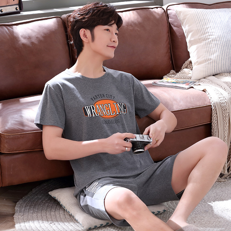 Pijamas de los hombres de verano de algodón de manga corta casual de verano pijamas de los hombres delgados más el tamaño de verano traje de desgaste para el hogar se puede usar fuera
