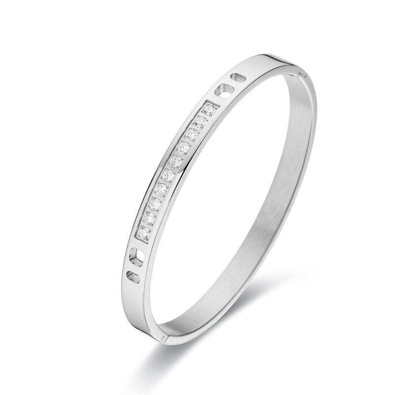 Zircon Inlay Material Bangle Classification Simple Style Streetwear Solid Color Stainless Steel Plating Inlay Artificial Gemstones Bangle