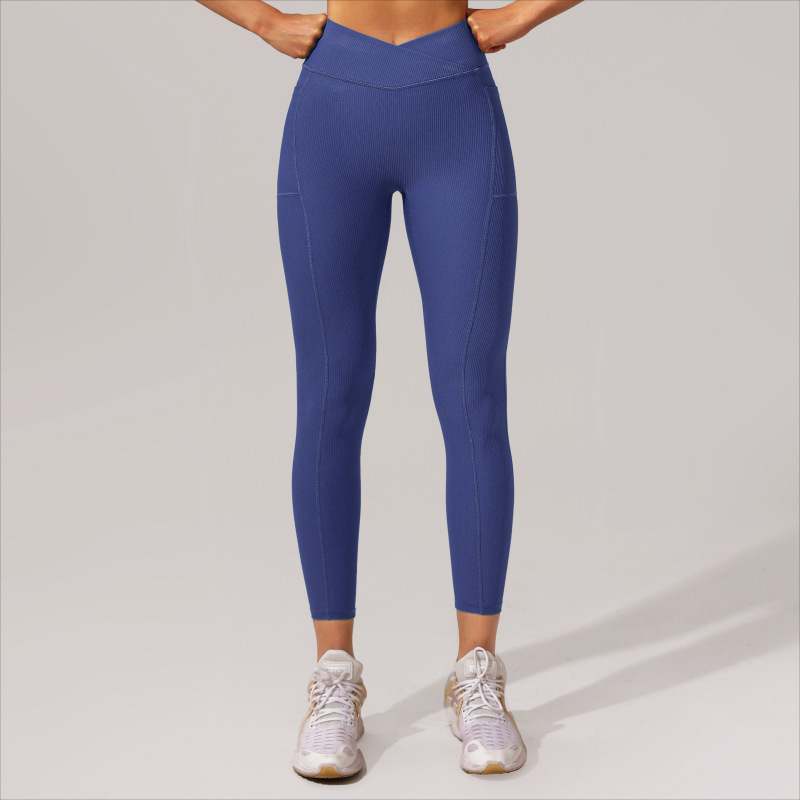 Pantaloni attillati con vita alta e tasche, modello sirena, per fitness, yoga, ciclismo, da donna_voghion.com