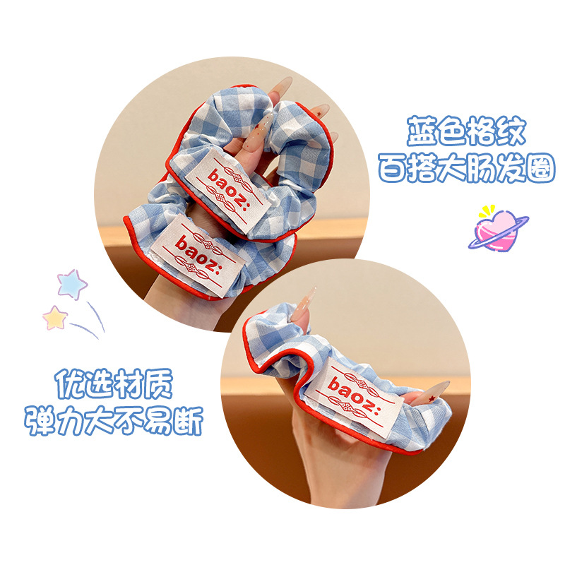 Anillo de cabello a cuadros azules color rojo 2025, nueva cabeza de tela cuerda joyería para el cabello temperamento dulce para mujeres joyería para el cabello anillo