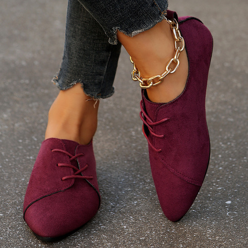 Women's Spring Loose-Fit Slip-On Shoes with Fur-Like Surface, Lined with Elastic Band, Pointed Toe, Casual and Comfortable, EU/US Large Size