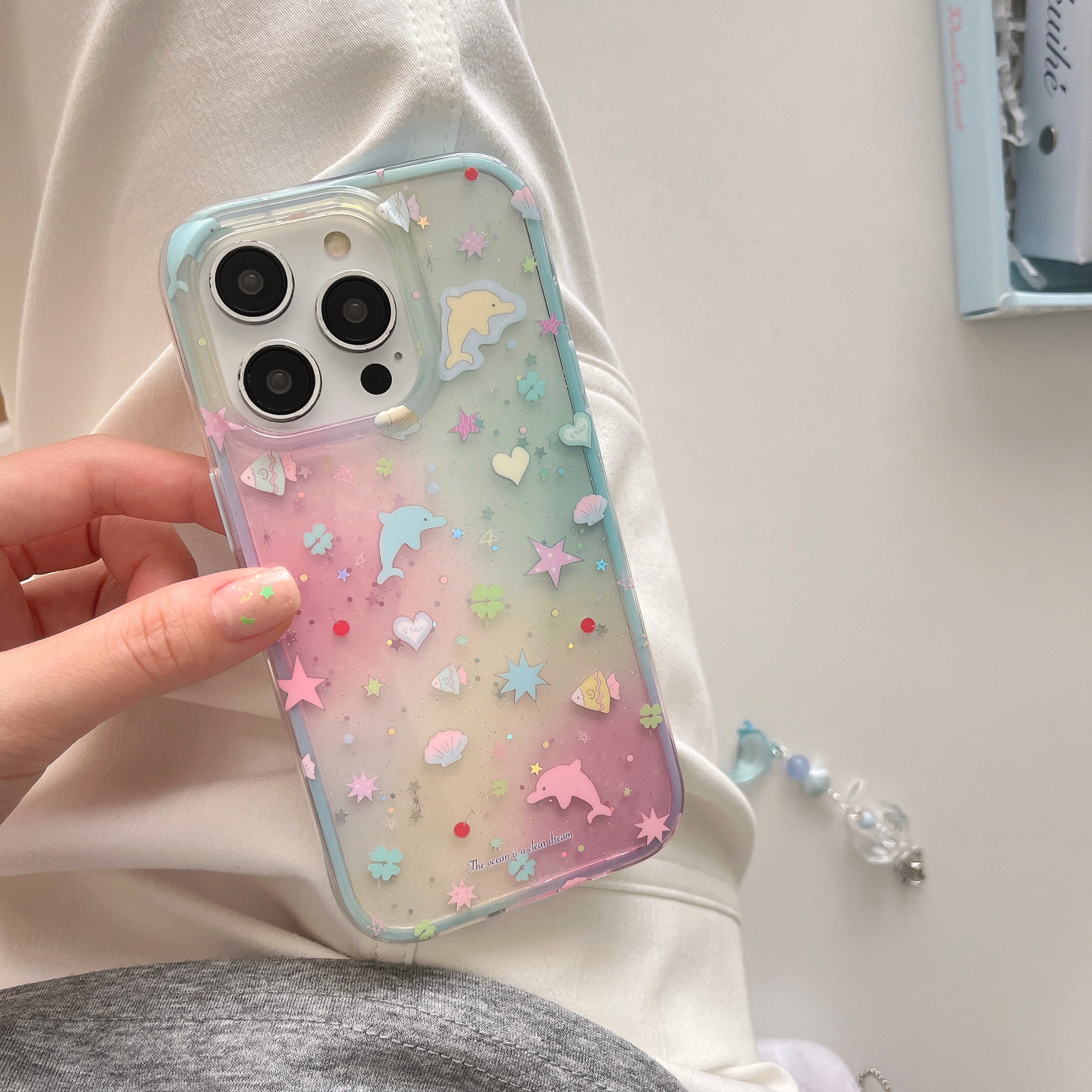 Color florido degradado Blue Dolphin para Apple 15ProMax funda para teléfono móvil 16Pro nicho 14/13 nuevo 13