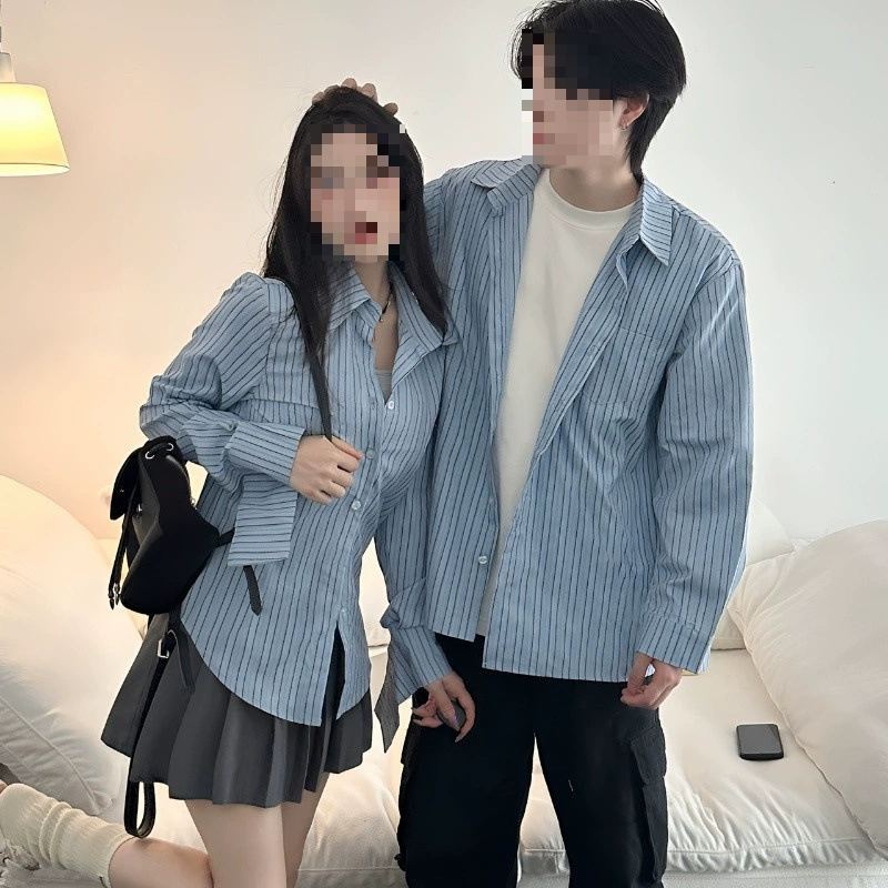YS8 Real Shot Высококачественная рубашка с длинным рукавом в корейском стиле для пар, весна-осень 2024