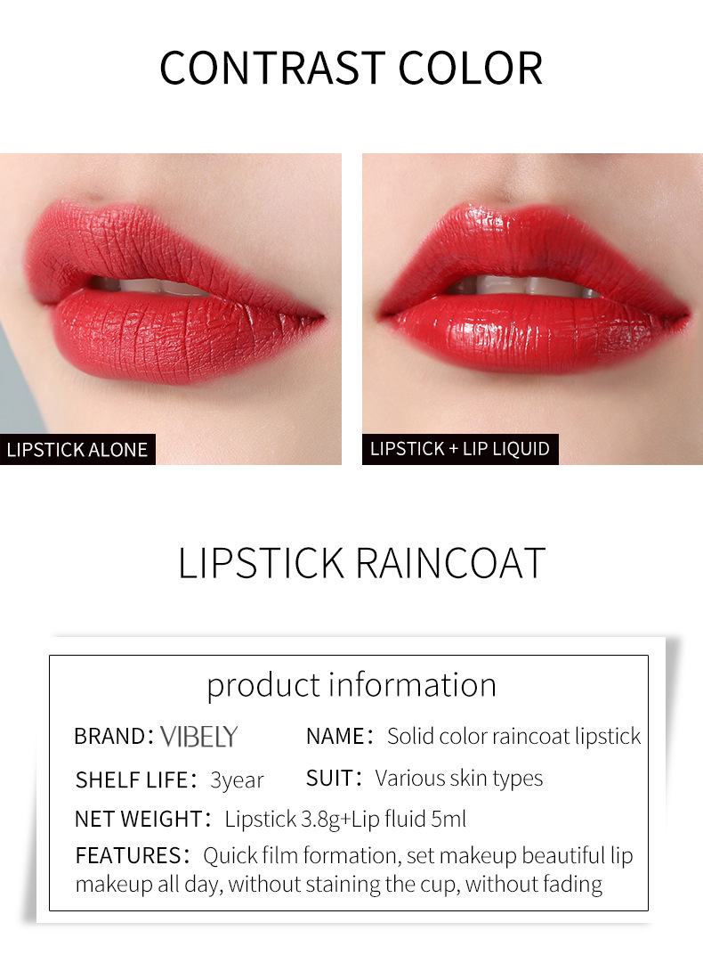 VIBELY Dual-head Lipstick Raincoat Non-stick Cup Long-lasting matte Bright Red 999 Lipstick Two-in-one Lip Gloss undefined