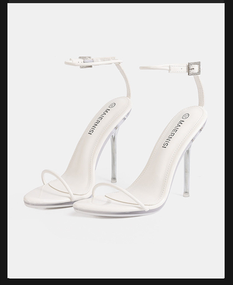 Sandal cao gót nữ 12 cm quai ngang mảnh phong cách thanh lịch — Màu be, Màu bạc, Màu trắng, Màu tím chi tiết 5