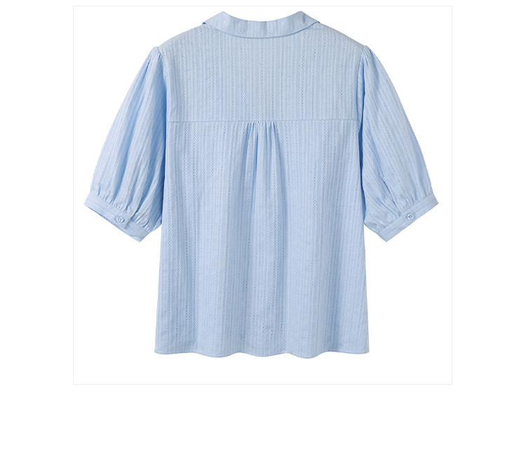Áo sơ mi polo nữ tay ngắn cổ bẻ chất liệu cotton phối màu trơn thanh lịch — xanh lam chi tiết 9