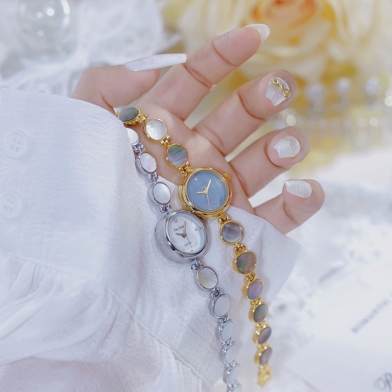 Bs New Manufacturer Cross-Border Live Bracelet Watch Retro Niche Aurora Natural Color Shell High-End Temperament Watch Wholesale