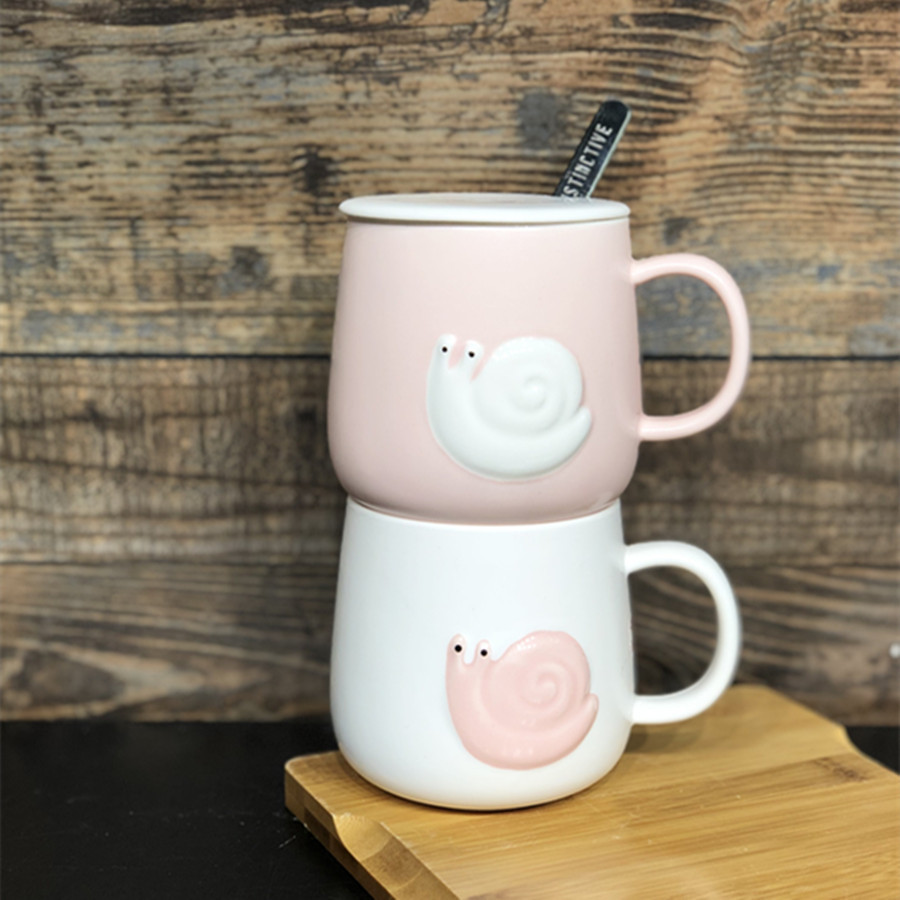 Taza de cerámica con diseño de caracol fresco y sencillo, con palo para remover, taza de café de oficina, taza de agua creativa, taza de cerámica ecológica.