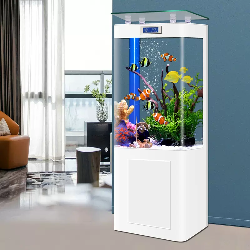 新款一体成型方形鱼缸底过滤立式靠墙水族箱客厅家用金鱼缸可定制