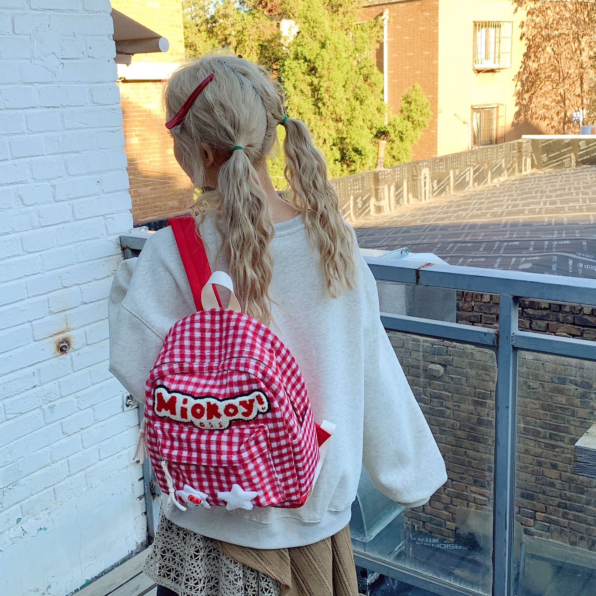 Cross-Border Red Plaid Backpack Japanese Cute Backpack Autumn New Tutoring Bag Large Capacity Student School Bag