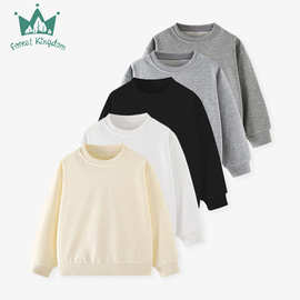 跨境货源2025年儿童秋款卫衣休闲时尚圆领长袖纯色上衣服装童装
