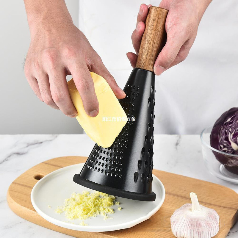 8.5inch ブラックコーンステンレス鋼おろし金キッチン多目的フルーツ、ジャガイモ、野菜カッティング木製ハンドルコーンおろし金|undefined