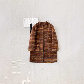 深圳南油24秋冬款复古小香风灯芯绒镶边立领编织粗花呢羽绒服外套