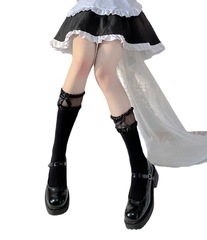 New JK Socks with Lace Edge, Bowknot, Satin, Knee-High, Lolita Style, Women's Satin Calf Socks