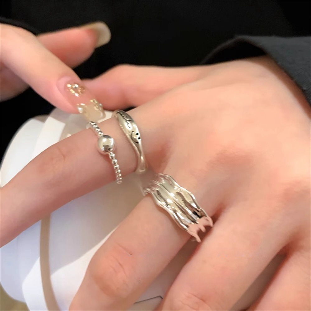 韓版小圓球笑臉戒指女2024年新款時尚簡約個性小眾設計食指戒手飾