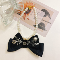 Elegant small perfume-style pet collar bow cat pearl necklace dog neck collar necklace decoration for cats and dogs