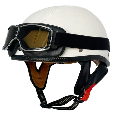 Motosiklet kaskı (dəbilqə) — helmet cross-border scoop helmet small - white-flat-leather-helmet-square-retro-mirror-m