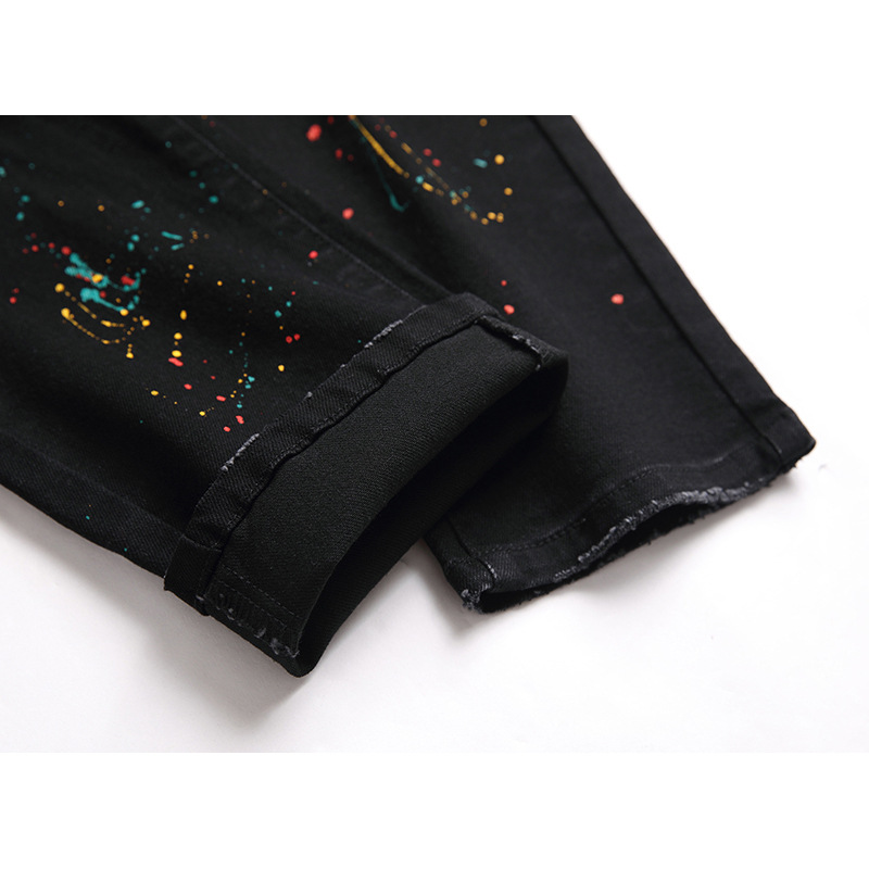 Jeans da uomo, nuovi pantaloni elasticizzati neri da uomo, jeans strappati slim fit da uomo, pantaloni personalizzati_voghion.com