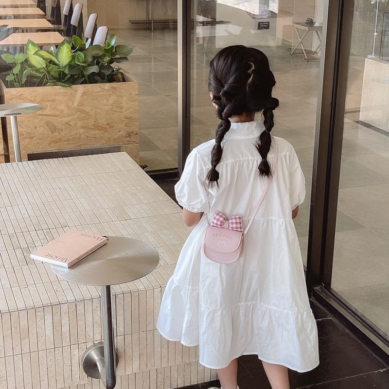 Mochila mini extranjera para niños y niñas, lindos bolsos de arco a cuadros para bebés, bolsos de moda para niños de color sólido