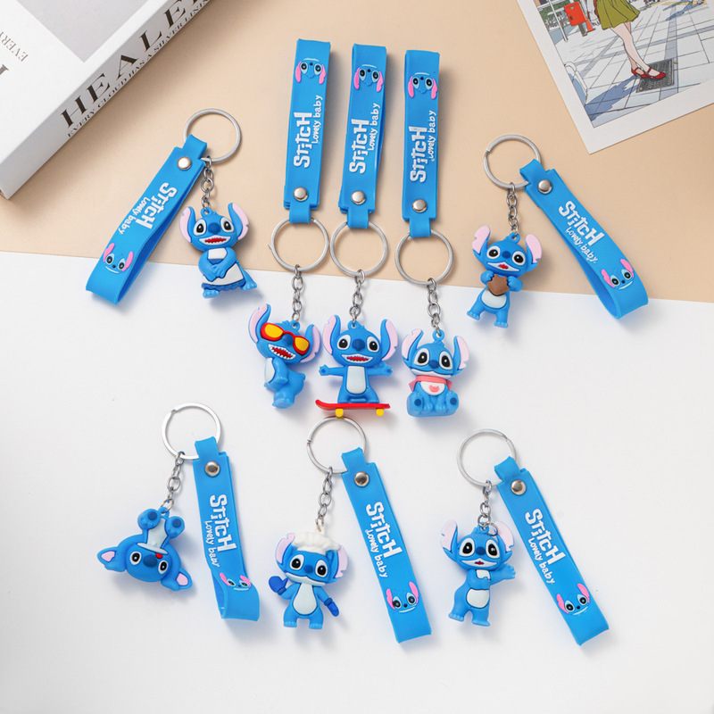 Creative Cartoon Skateboard Stitch Keychain Cute Stitch Keychain Men's and Women's Backpack Pendant Gift Wholesale