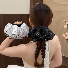 2025年新作、見た目も美しい韓国風スカート水玉模様の女性用ヘアゴム、高級感のあるポニーテールヘアゴム、ゴムバンド