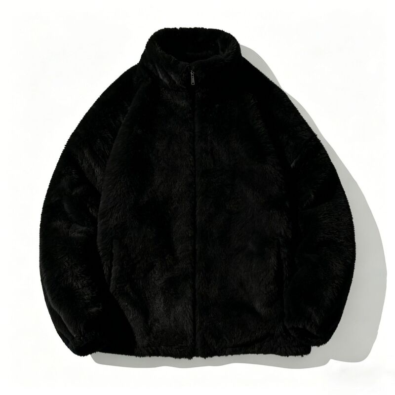 New Winter Men's Faux Mink Fur Stand-Collar Jacket, Black Plush Thickened Warm Jacket, Men's Clothing Supply