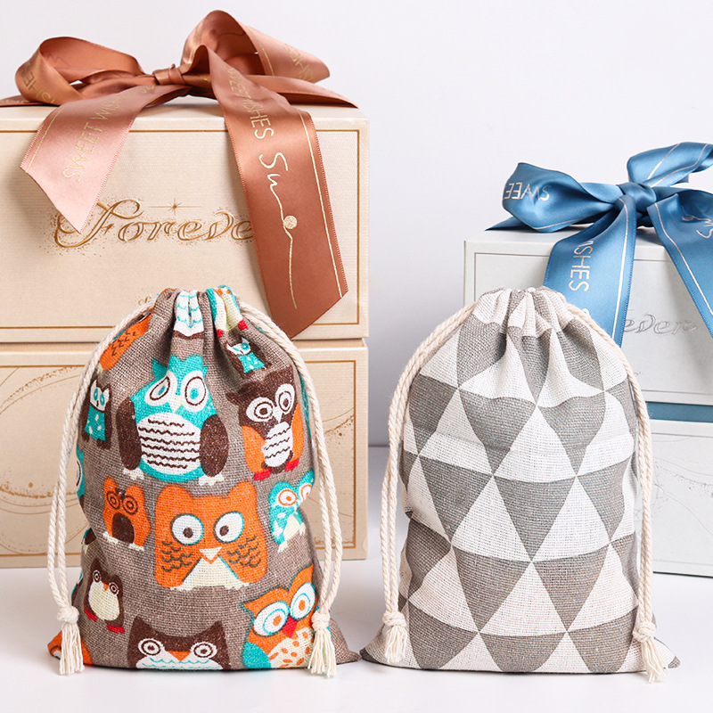 艾草薰衣草麻布抽绳束口袋子福䘵中草药袋首饰拼接印花diy袋现货