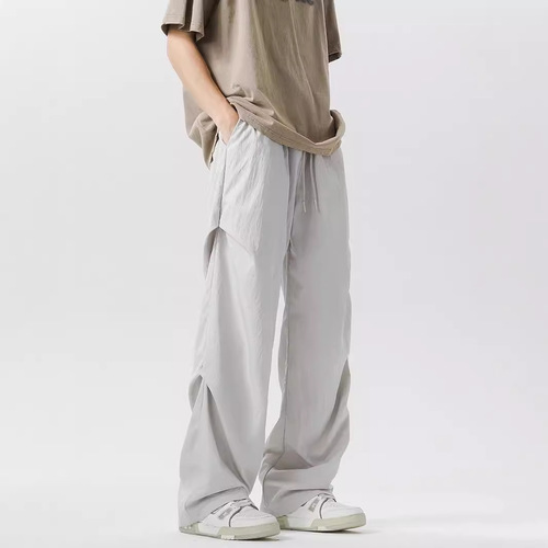 American-style paratrooper pants for men, summer thin loose trendy brand work casual pants, outdoor ice silk quick-dry wide-leg pants