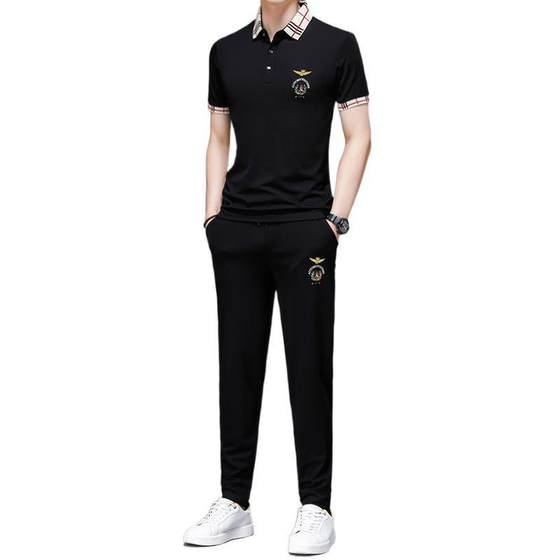 Summer New Short-sleeved T-shirt Set Men's Young and Middle-aged Loose Casual Thin Sports Ice Silk Trousers Two-piece Set