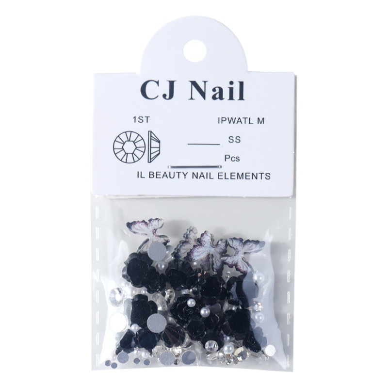 Chica caliente estilo manicura negro Rose Bow perla paquete material Camelia Flat flash diamante desgaste uñas joyería