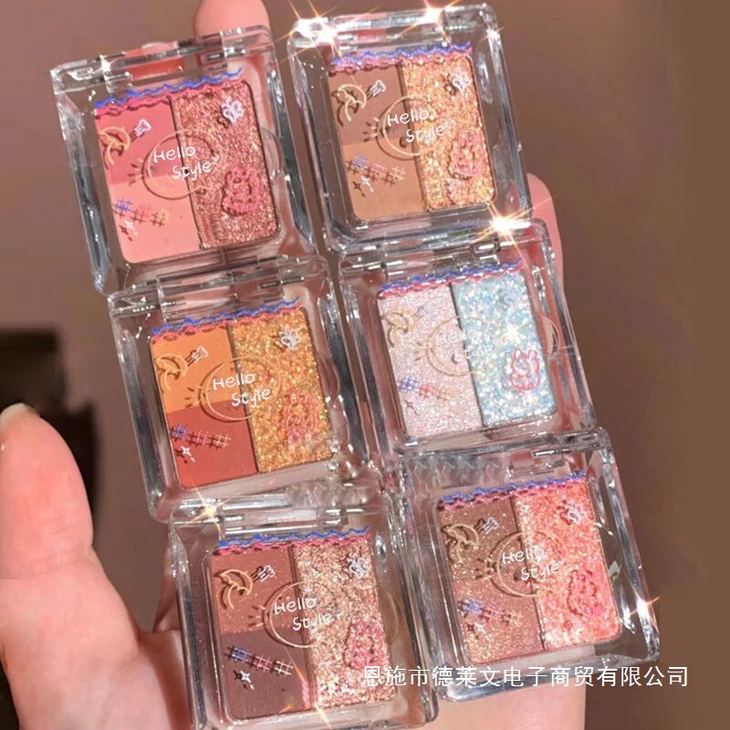 Peach Fox Three-Color Cute New Eye Shadow Palette Long-Lasting Matte Pearlescent Sequin Earth Color Small Palette Portable Rose Girl