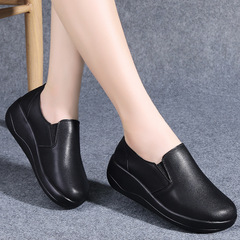 2023 Spring and Summer New Women's Single Shoes Cowhide Loafers Thick Sole Height Increasing Casual Mother Shoes Slip On Waterproof Platform