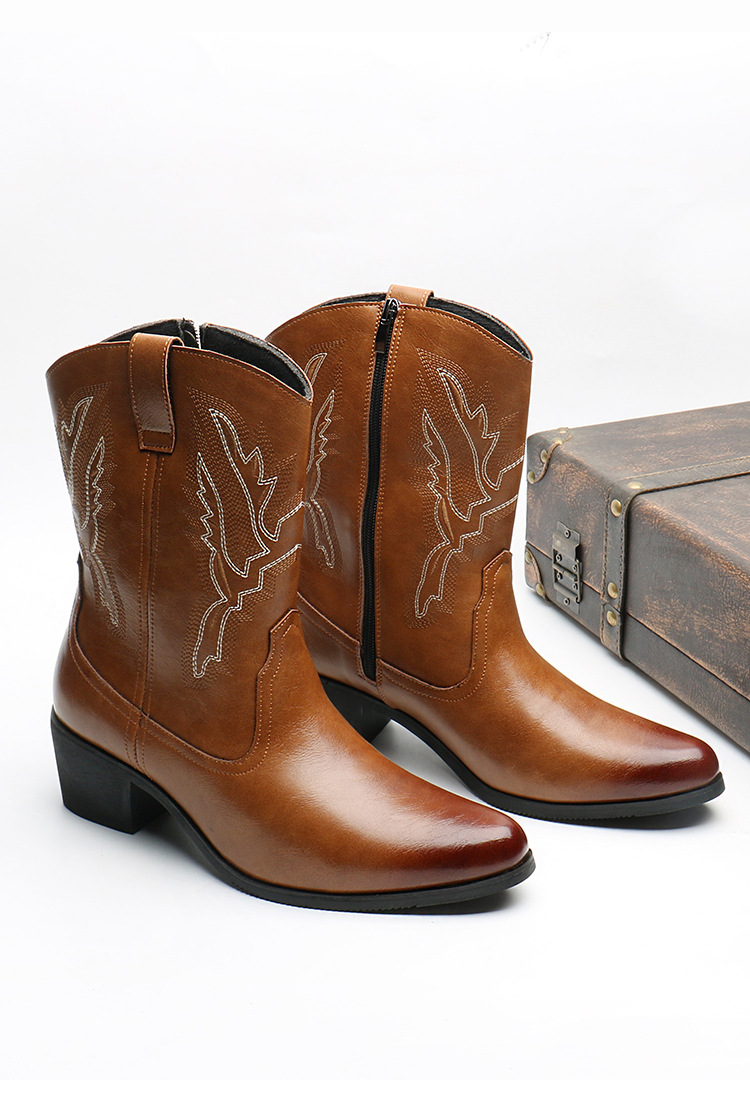 Western cowboy boots Hipster men's shoes Workwear Stylish retro zip boots_vogvips.com
