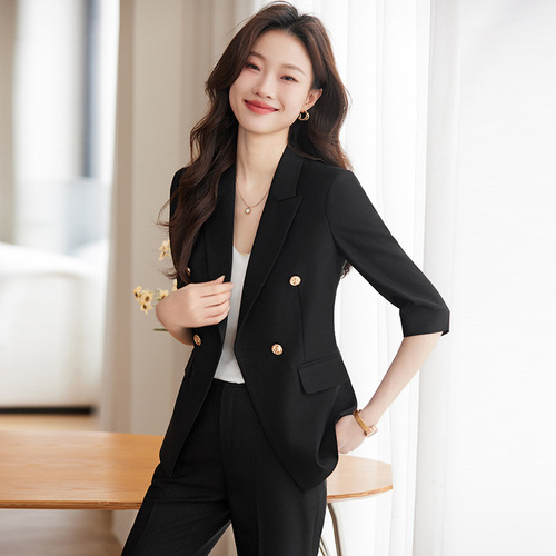 Yellow suit suit for women 2024 spring and summer thin three-quarter sleeves high-end professional wear small man suit overalls
