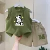 Green tower, vest, set, panda