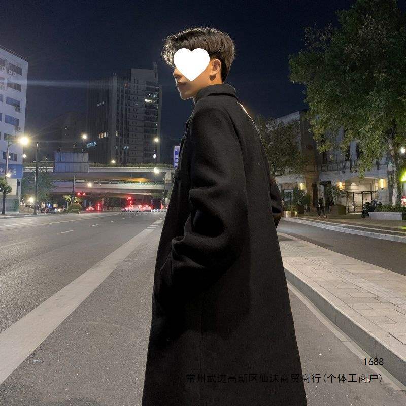 Men's mid-length overcoat, thickened, loose-fitting, knee-length, Korean style woolen suit-inspired trench coat, new for 2026.