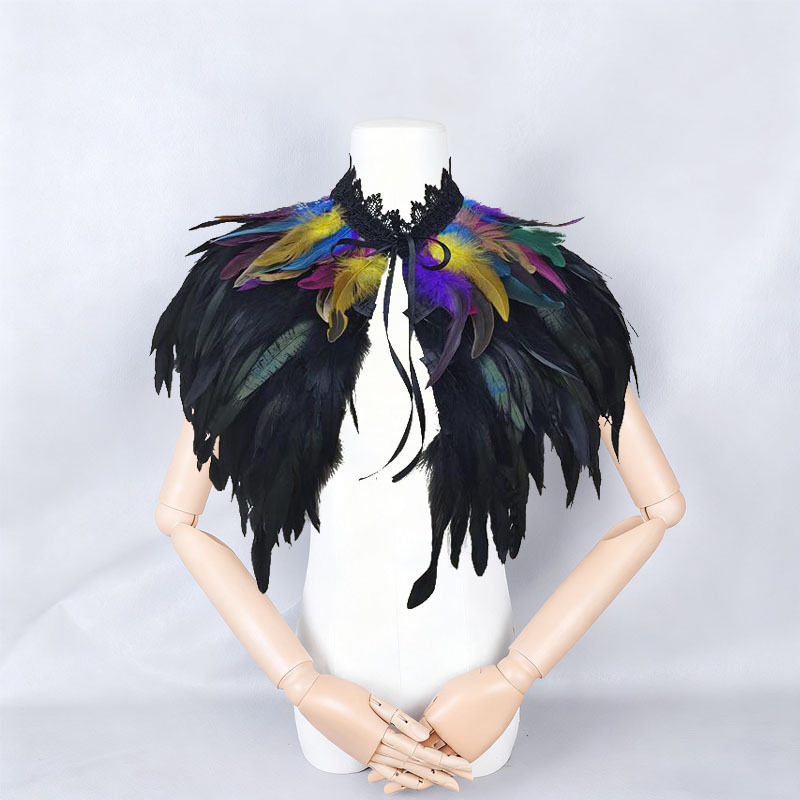 Challas de plumas, capa de lucha libre, baile de baile, chaleco de plumas, cuello falso, bib, capa de plumas gruesas, amazonas