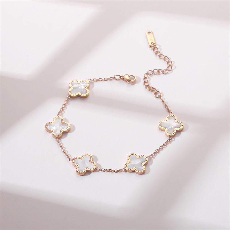 Transfronterizos vacío galvanizado de aluminio de acero de alta versión cuatro hojas cinco flores fritillaria brazalete de oro rosa fábrica venta al por mayor directa