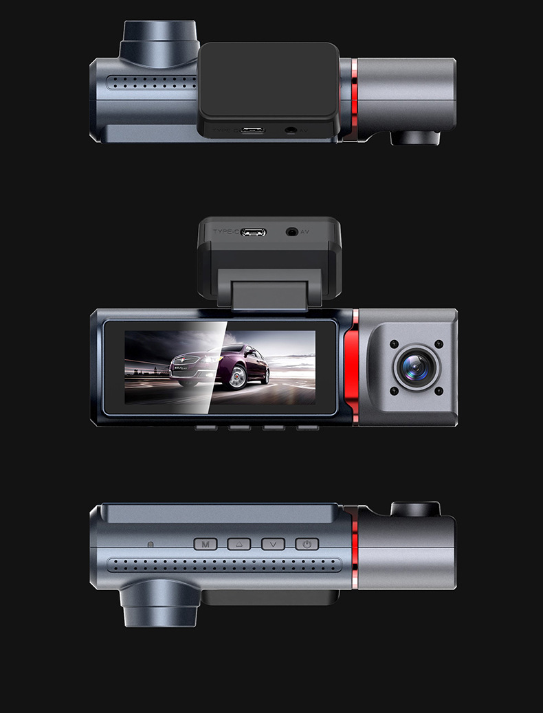 Cross-Border 4K High-Definition Night Vision 3.19inch Dash Cam with Three Lenses Recording Simultaneously from the Front, Inside the Car, and from the Rear, with Wifi