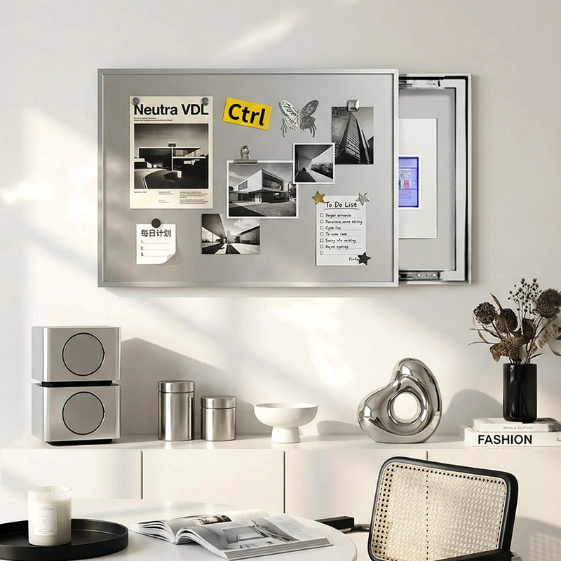 New Brushed Silver Aluminum Alloy Electric Meter Box Decorative Painting, Simple and Creative Magnetic Refrigerator Sticker for Hiding the Electric Meter Box