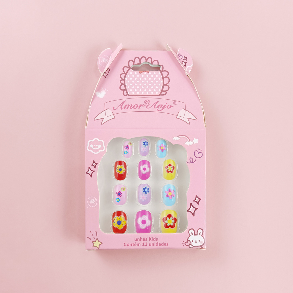 Ventas transfronterizas en caliente interesantes manicuría infantil azul rosa adorable patrón de uñas parches lindos conejos azul rosa para usar uñas