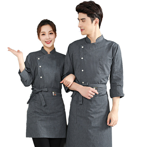 酒店厨师工作服男女长袖短袖秋冬款后厨房烘焙厨师服套装印字LOGO