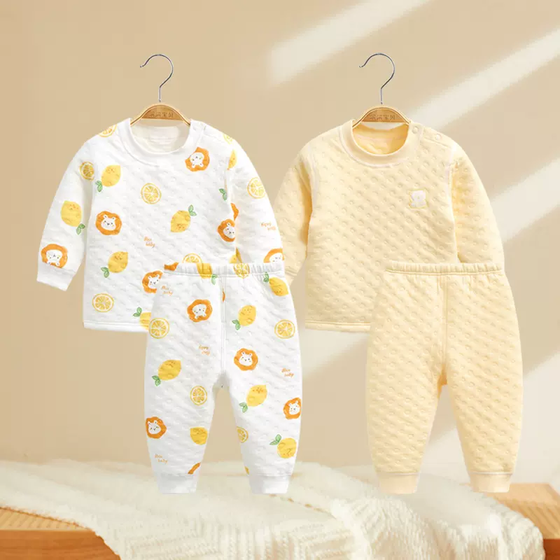 儿童秋衣秋裤夹棉套装婴儿保暖内衣春秋冬季分体睡衣宝宝打底衣服