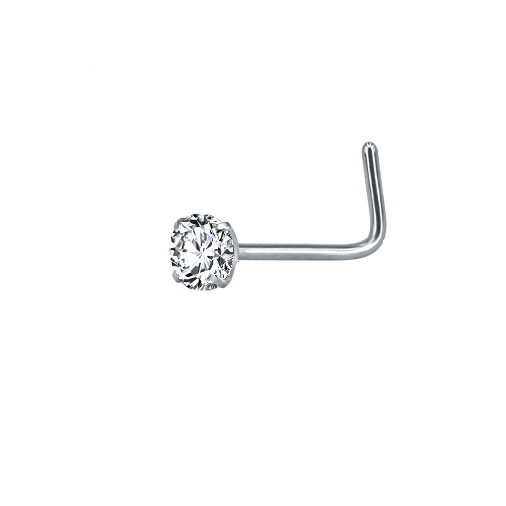 Mixed Color Cubic Zirconia Geometric Nose Stud 316L Surgical Steel Right Angle Nose Ring for Women detail image 7