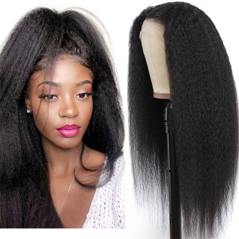 Front Lace Headgear 13X4Kinky Straight Human Hair Wigs European and American Wigs Yaki
