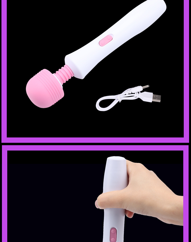Wave AV Wand Vibrator, USB Rechargeable Wireless, 12 Frequency Modes, Pink-White — detail image 16