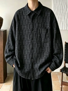 格纹长袖衬衫男秋季休闲百搭宽松衬衣2026新款潮牌青少年廓形外套